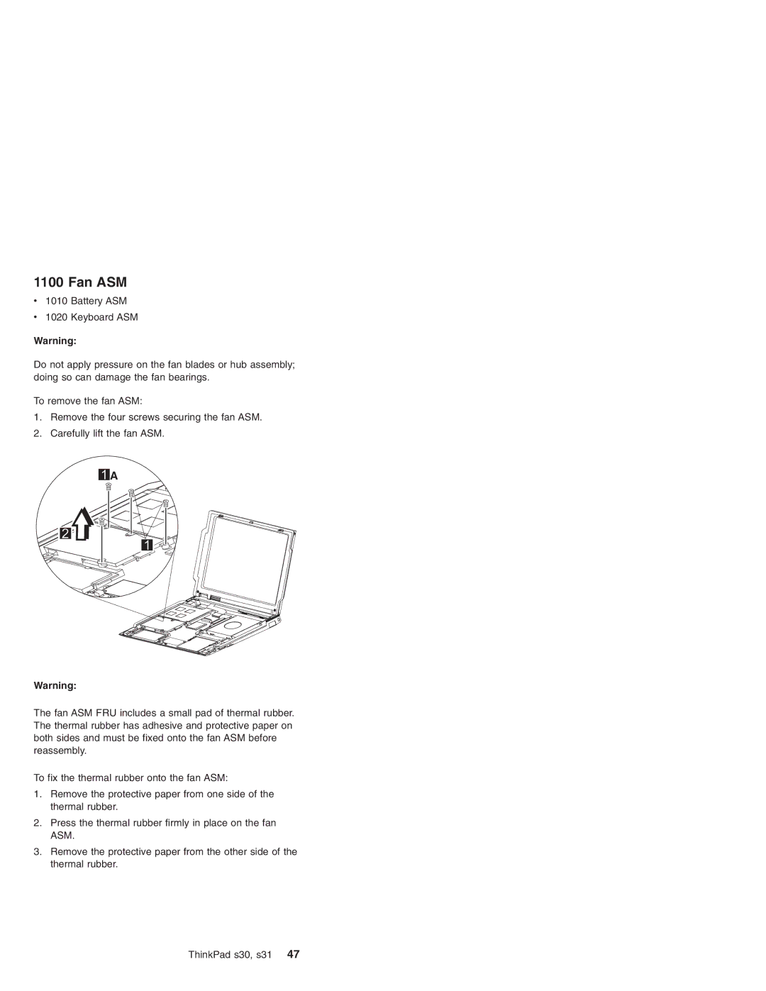 IBM S31, S30 manual Fan ASM 