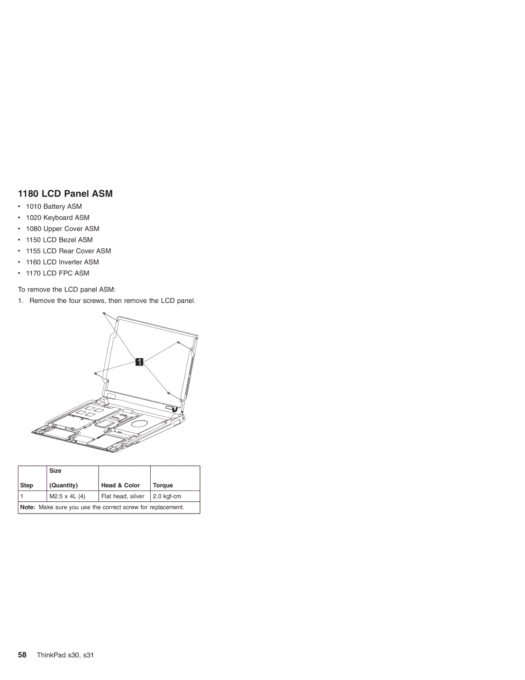 IBM S30, S31 manual LCD Panel ASM 