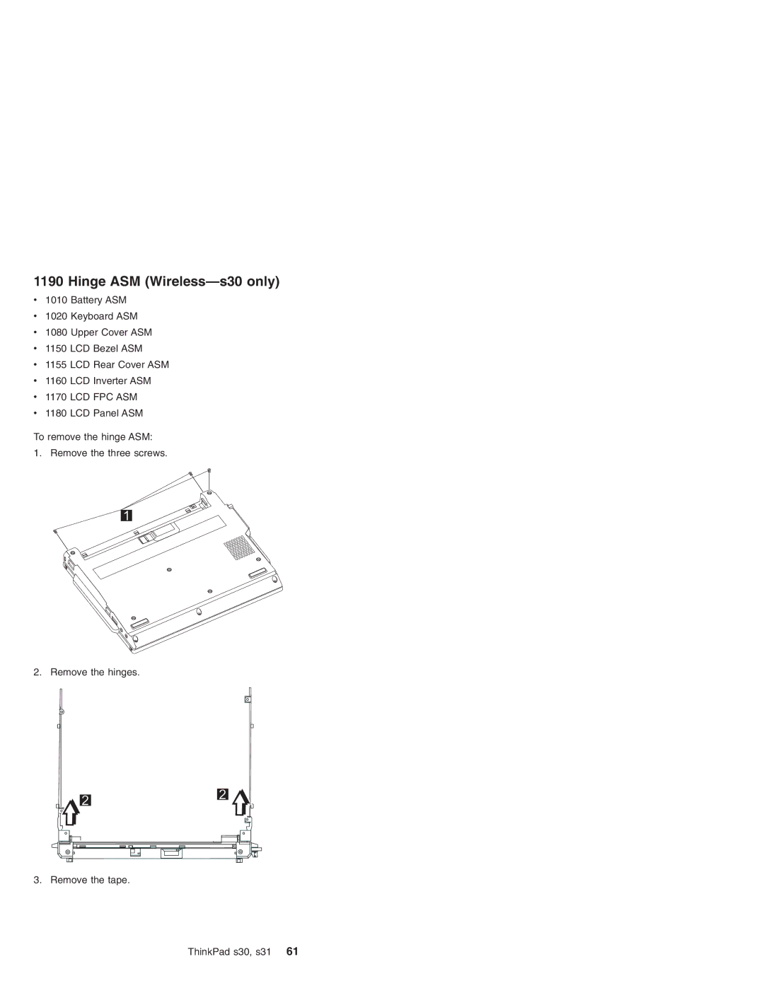 IBM S31, S30 manual Hinge ASM Wireless-s30 only 