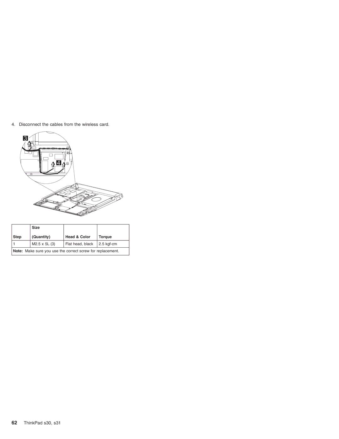 IBM S30, S31 manual Disconnect the cables from the wireless card 