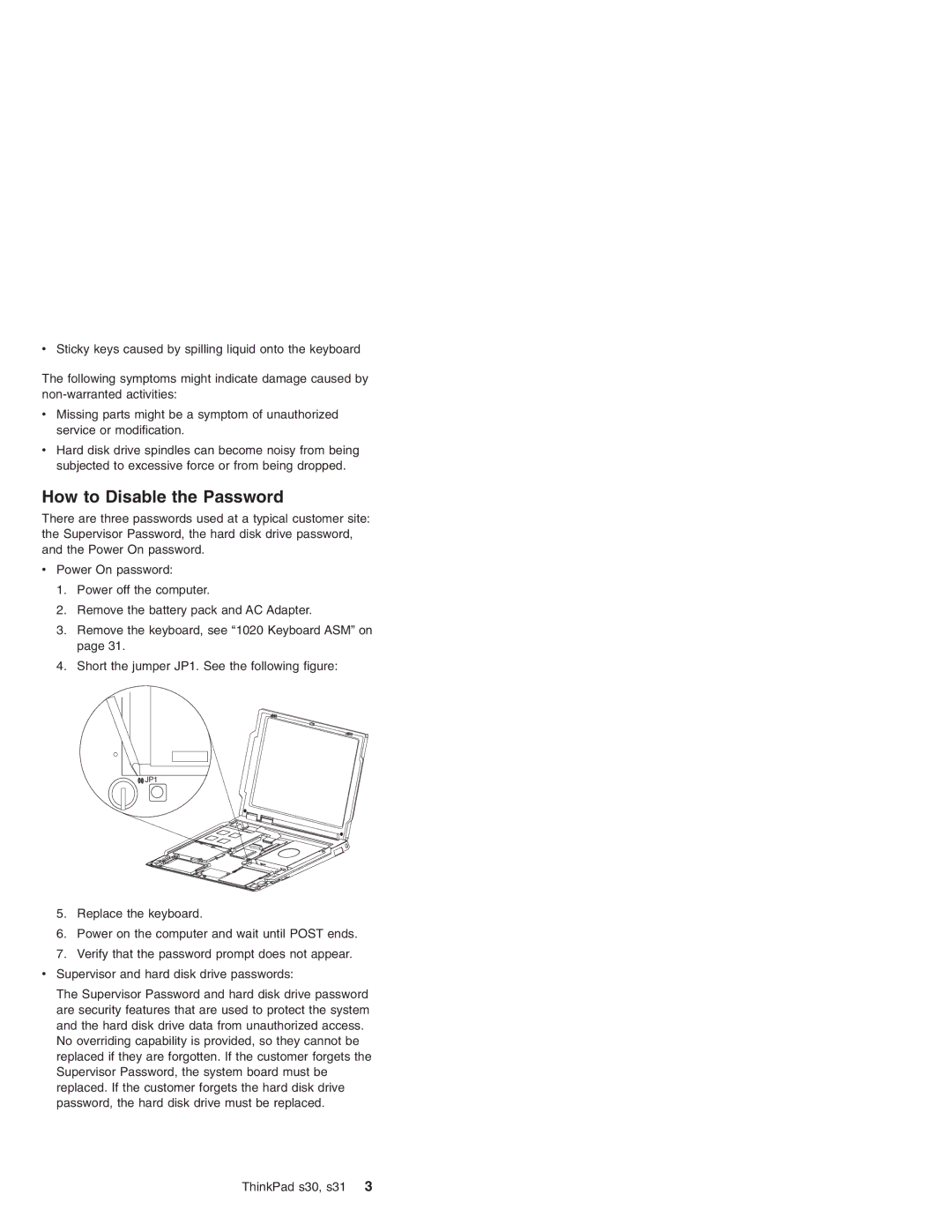 IBM S31, S30 manual How to Disable the Password 