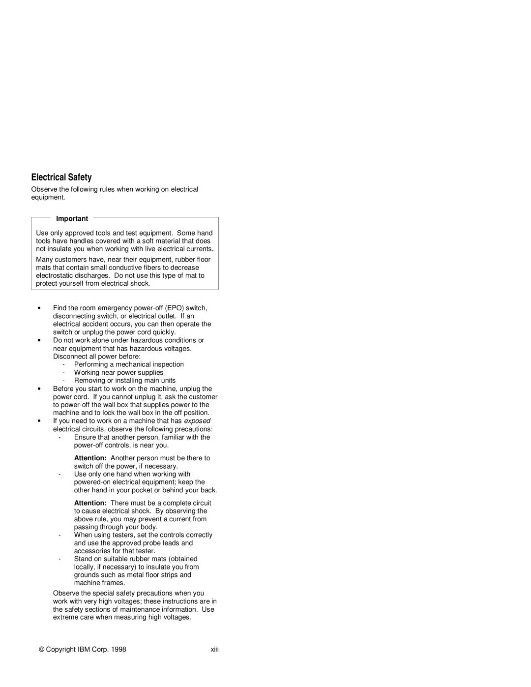 IBM s37l-2095-00 manual Electrical Safety 