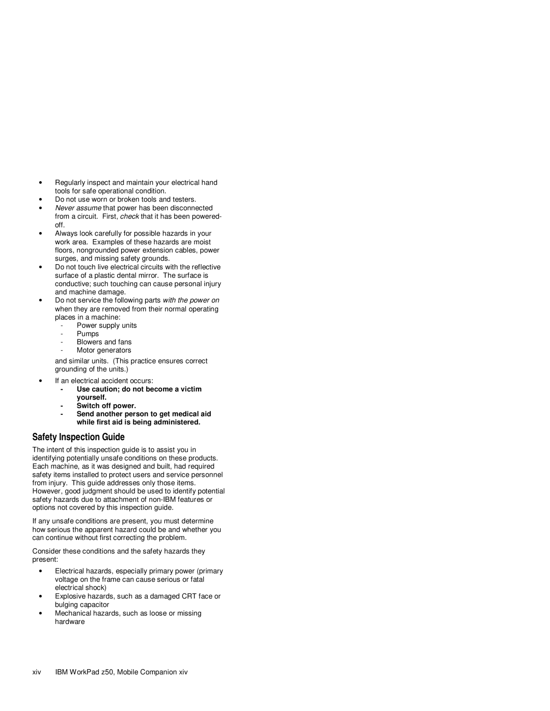 IBM s37l-2095-00 manual Safety Inspection Guide, Use caution do not become a victim yourself Switch off power 