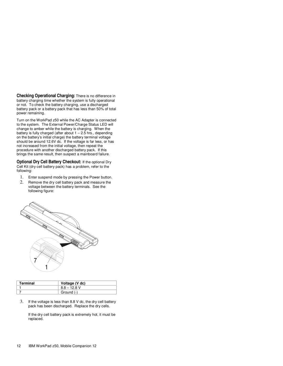 IBM s37l-2095-00 manual Optional Dry Cell Battery Checkout If the optional Dry 