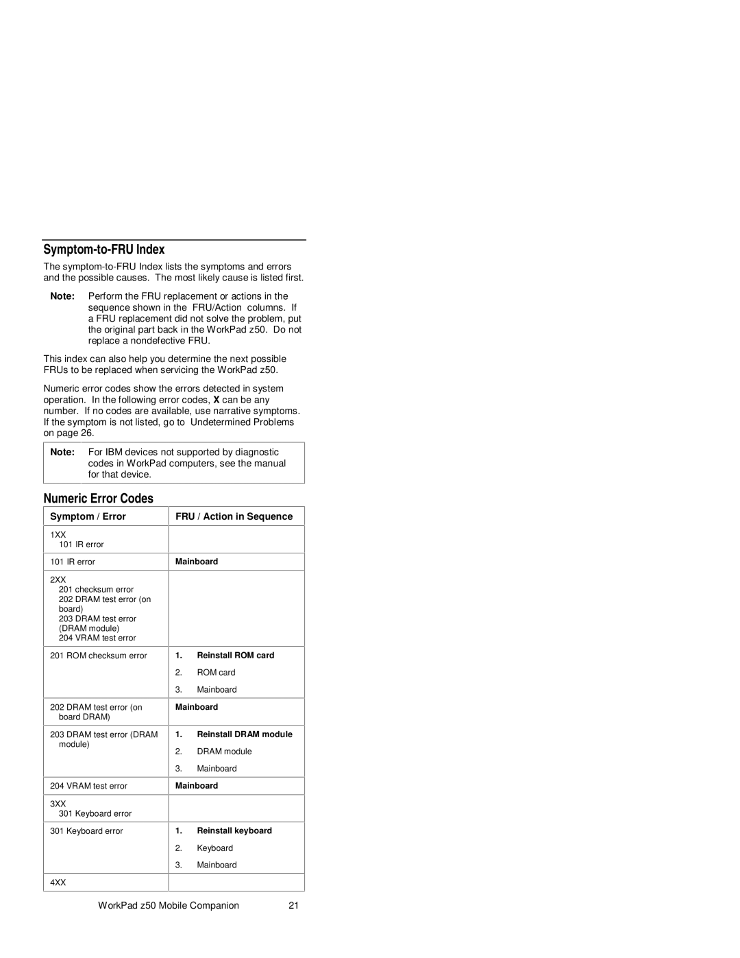 IBM s37l-2095-00 manual Symptom-to-FRU Index, Symptom / Error, FRU / Action in Sequence 