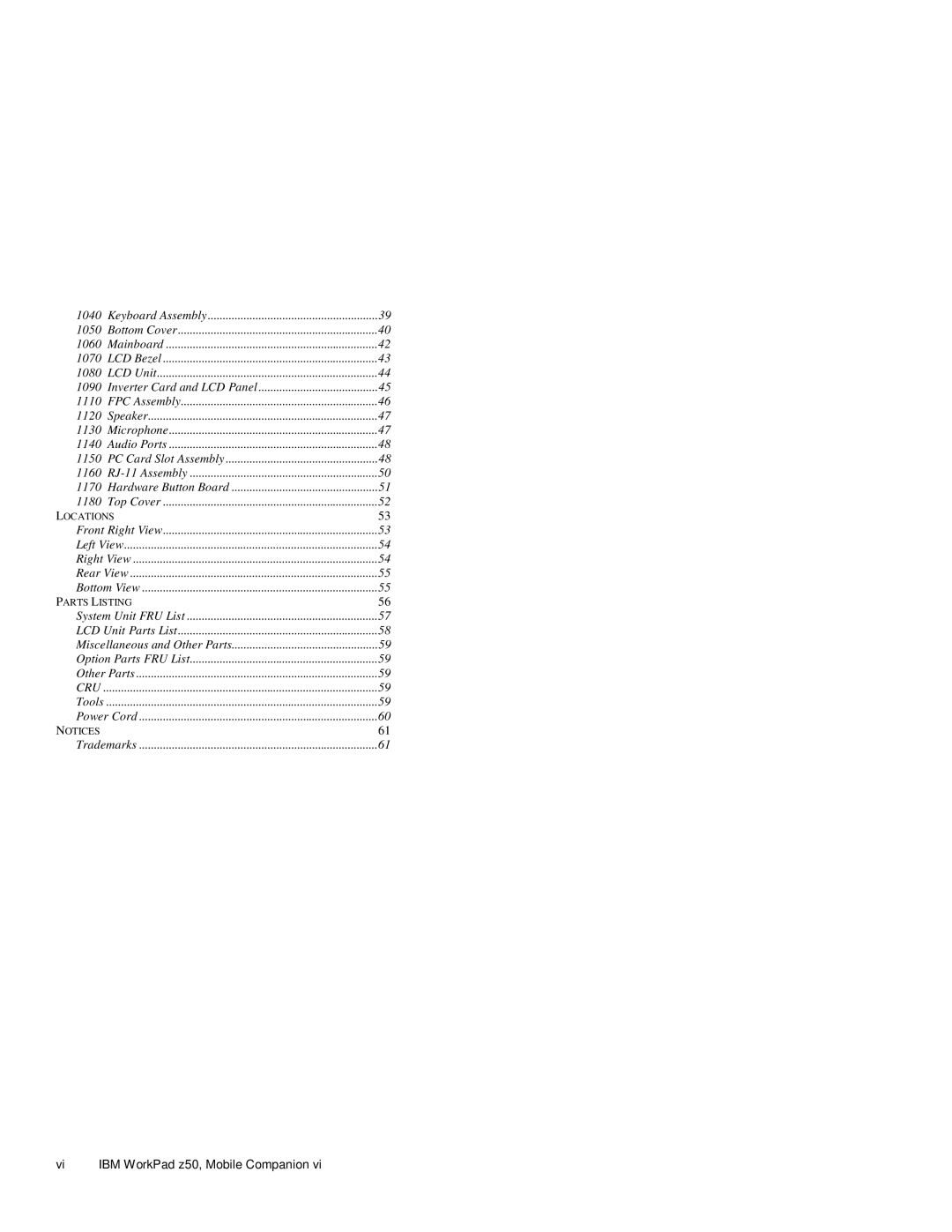 IBM s37l-2095-00 manual Vi IBM WorkPad z50, Mobile Companion 