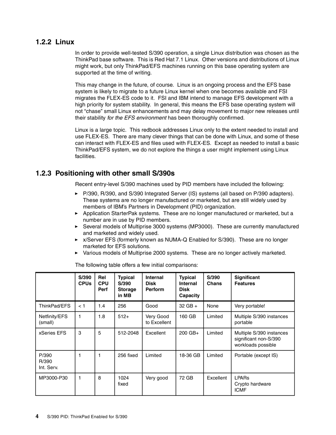 IBM s/390 manual Linux, Positioning with other small S/390s 