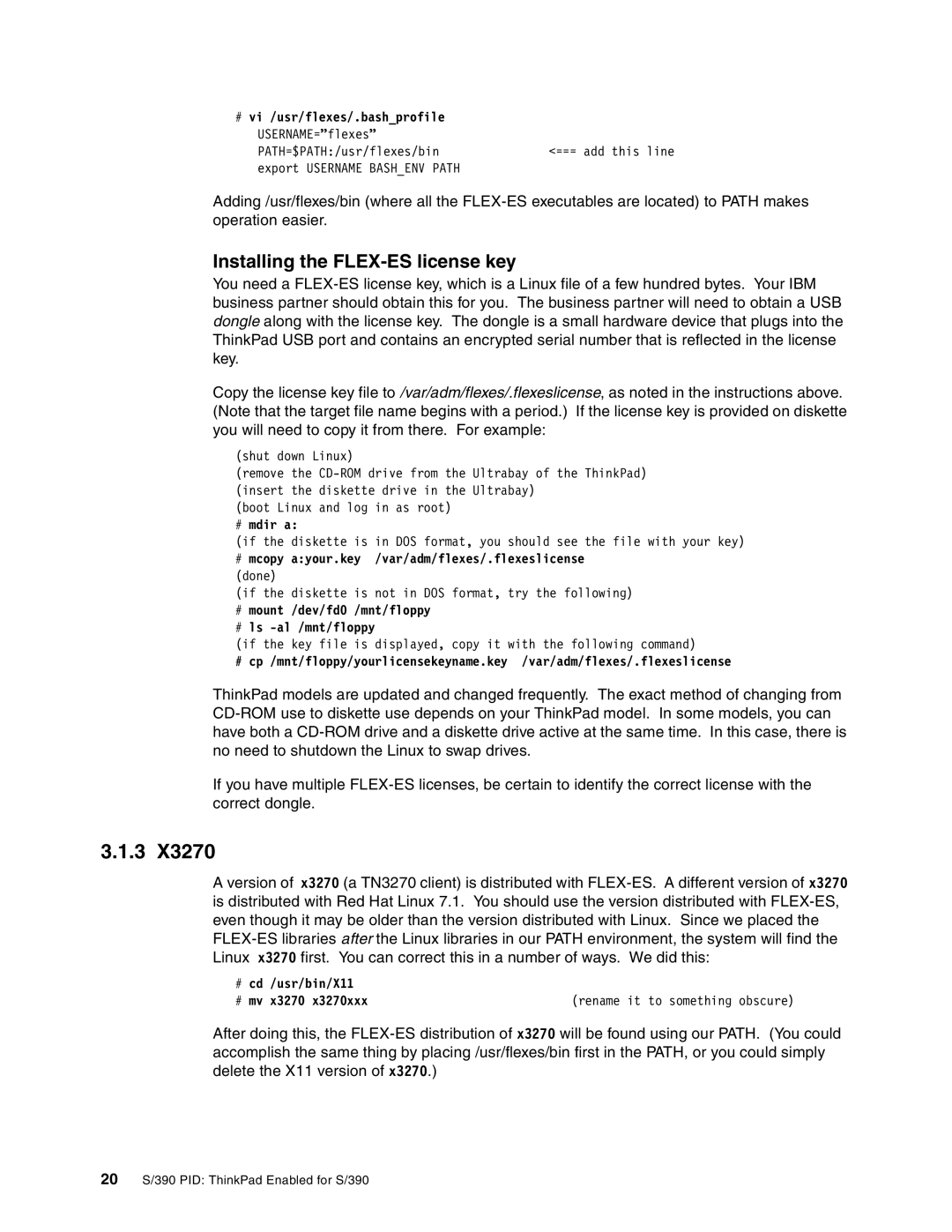 IBM s/390 manual Installing the FLEX-ES license key 