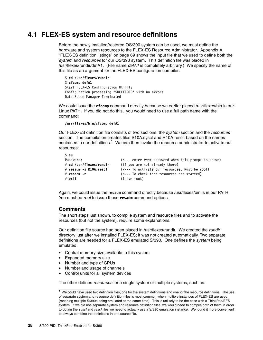 IBM s/390 manual FLEX-ES system and resource definitions, Comments 