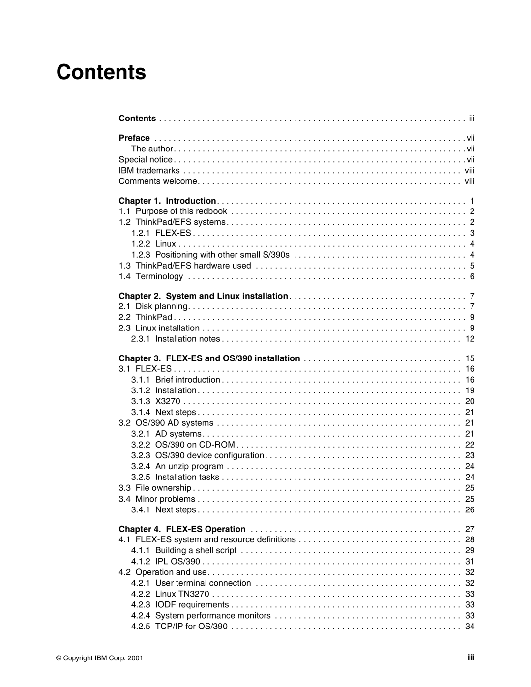 IBM s/390 manual Contents 