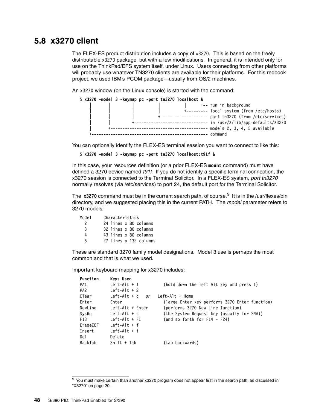 IBM s/390 manual X3270 client, $ x3270 -model 3 -keymap pc -port tn3270 localhost, Function Keys Used 