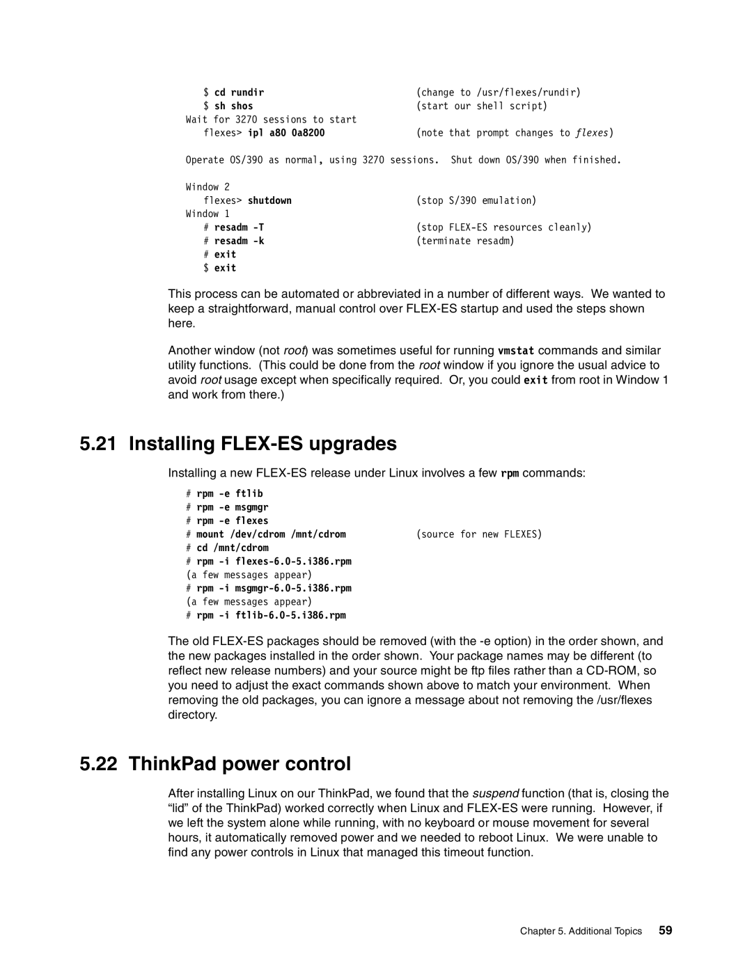 IBM s/390 manual Installing FLEX-ES upgrades, ThinkPad power control 