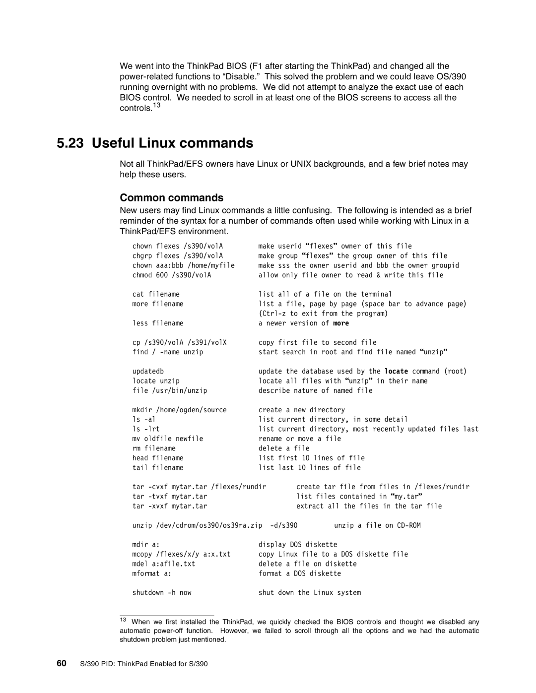 IBM s/390 manual Useful Linux commands, Common commands 