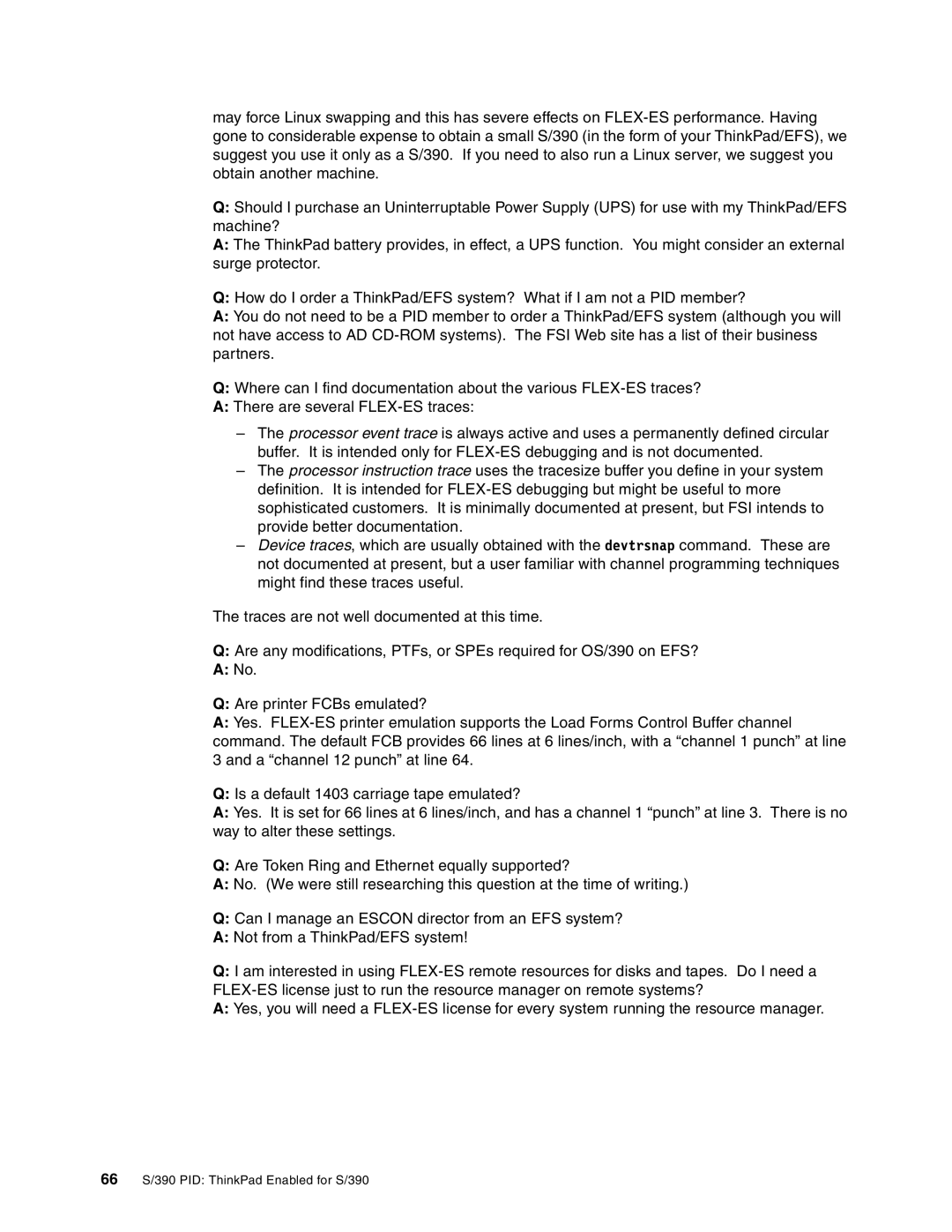 IBM s/390 manual 66 S/390 PID ThinkPad Enabled for S/390 