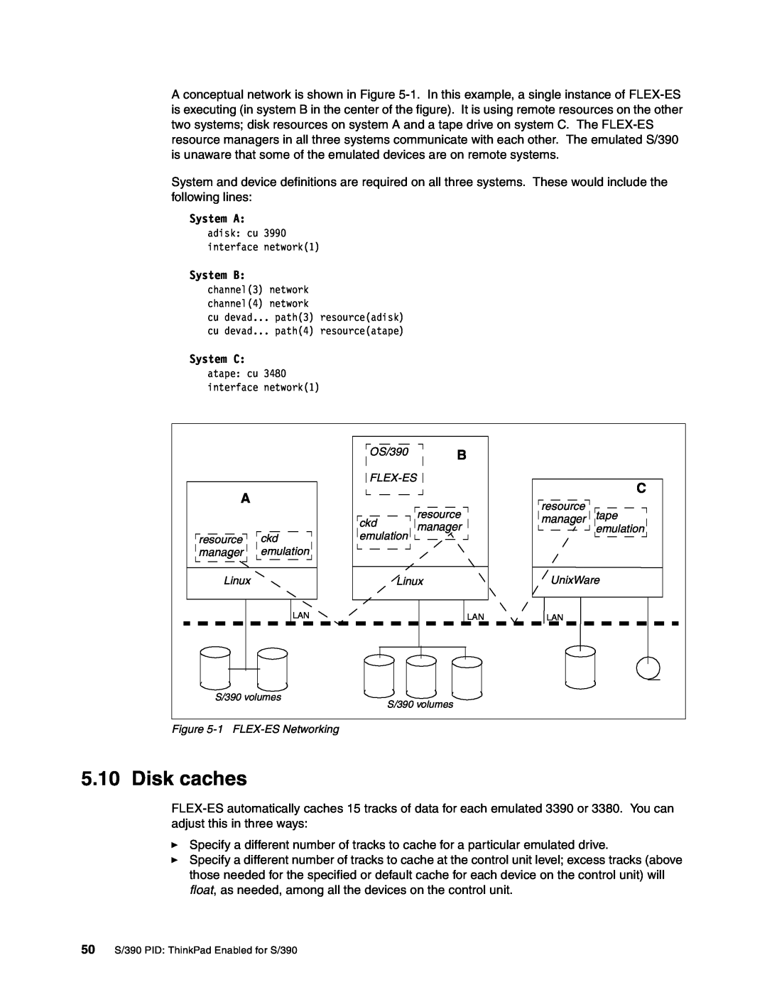 IBM s/390 manual Disk caches, System A, System B, System C 