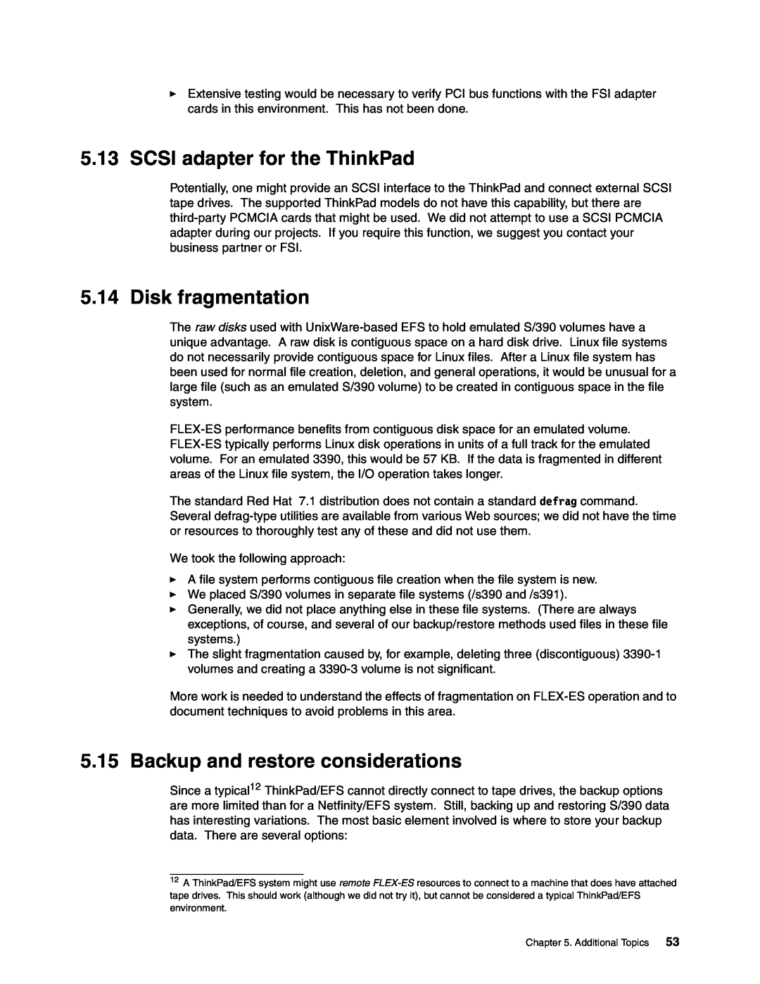IBM s/390 manual SCSI adapter for the ThinkPad, Disk fragmentation, Backup and restore considerations 