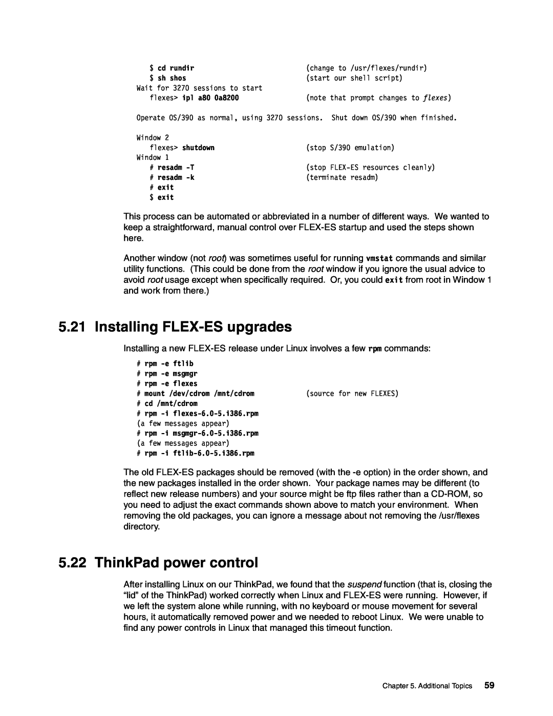 IBM s/390 manual Installing FLEX-ES upgrades, ThinkPad power control 