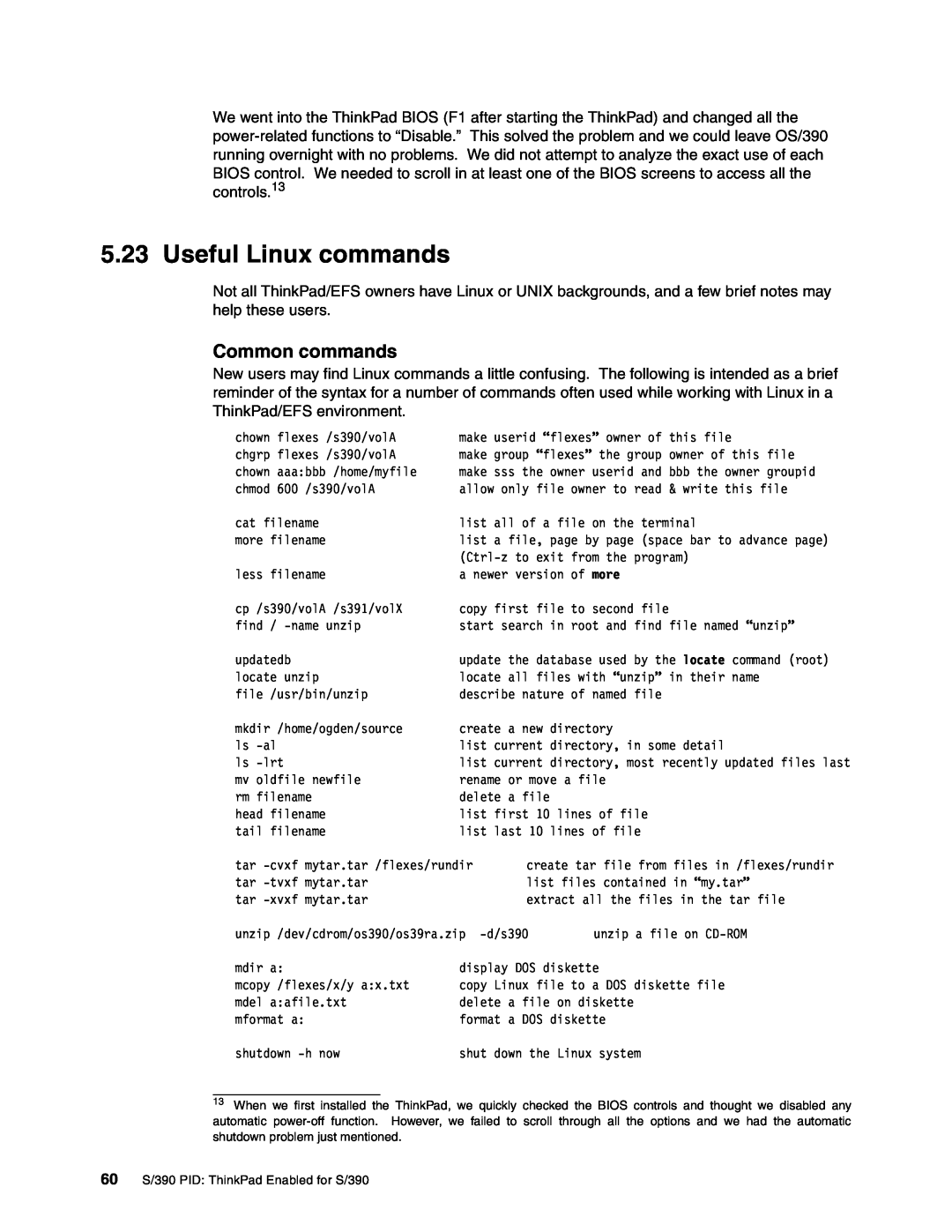 IBM s/390 manual Useful Linux commands, Common commands 