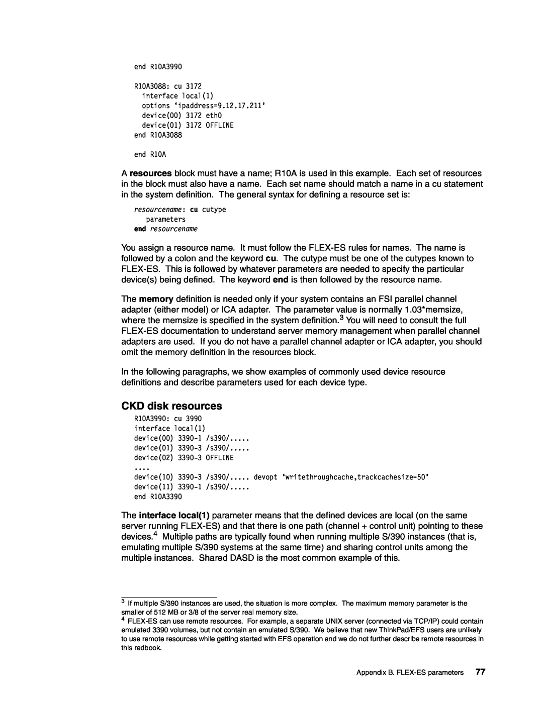 IBM s/390 manual CKD disk resources, resourcename cu cutype parameters end resourcename 