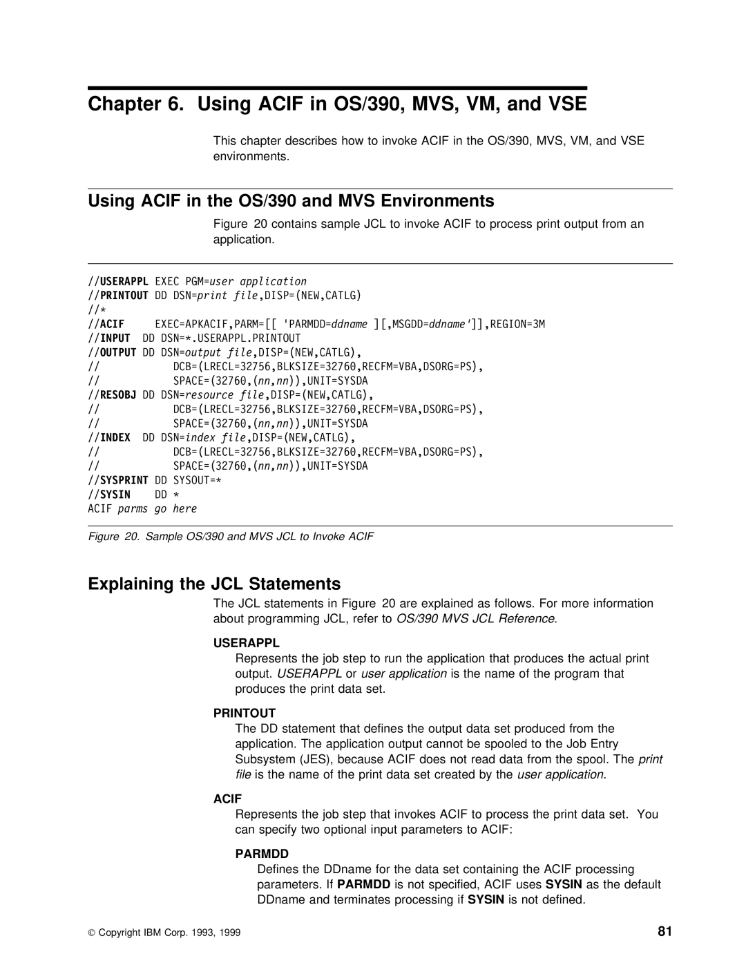 IBM S544-5285-01 manual MVS Environments, Explaining the JCL Statements, Acif OS/390 