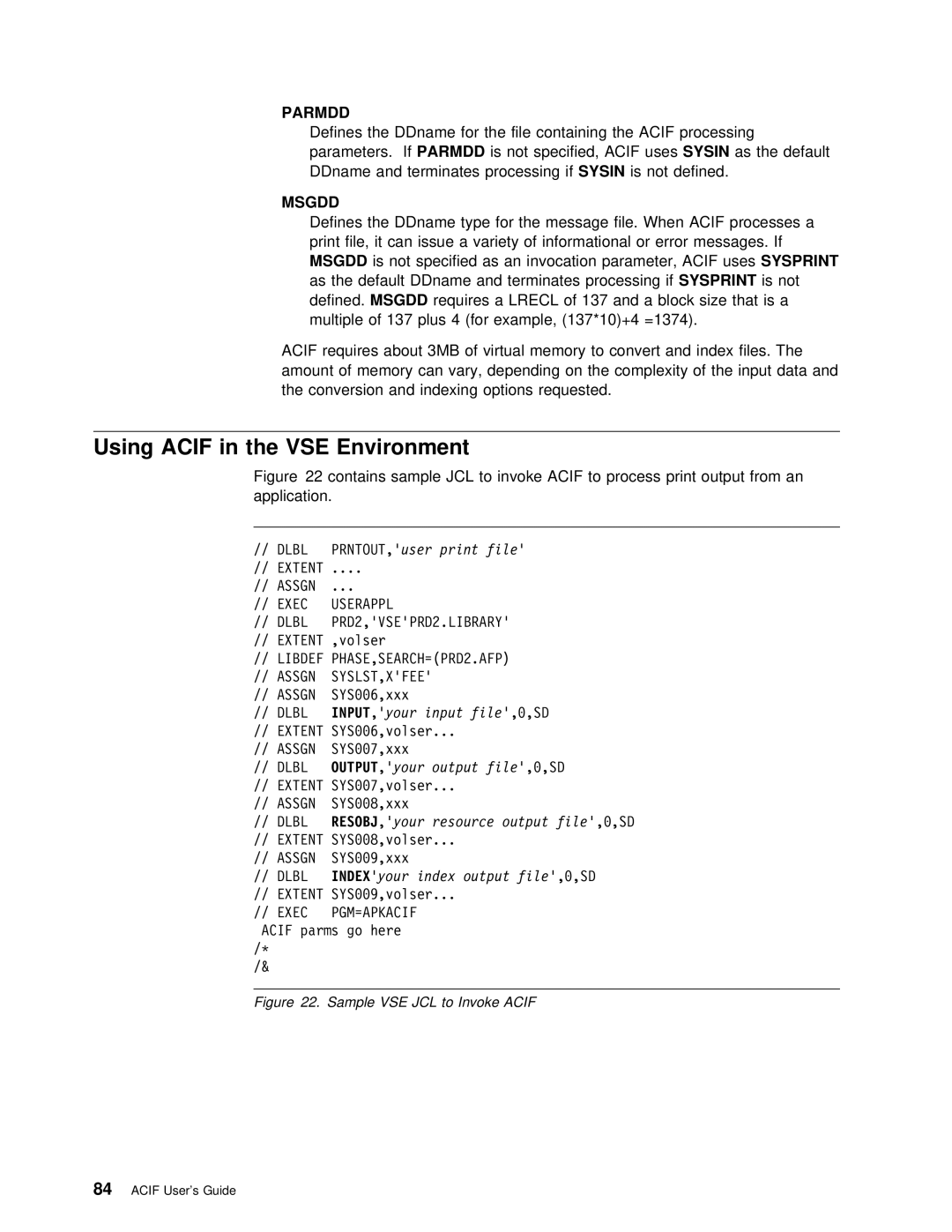 IBM S544-5285-01 manual Using Acif in the VSE Environment, Sample VSE JCL to Invoke Acif 