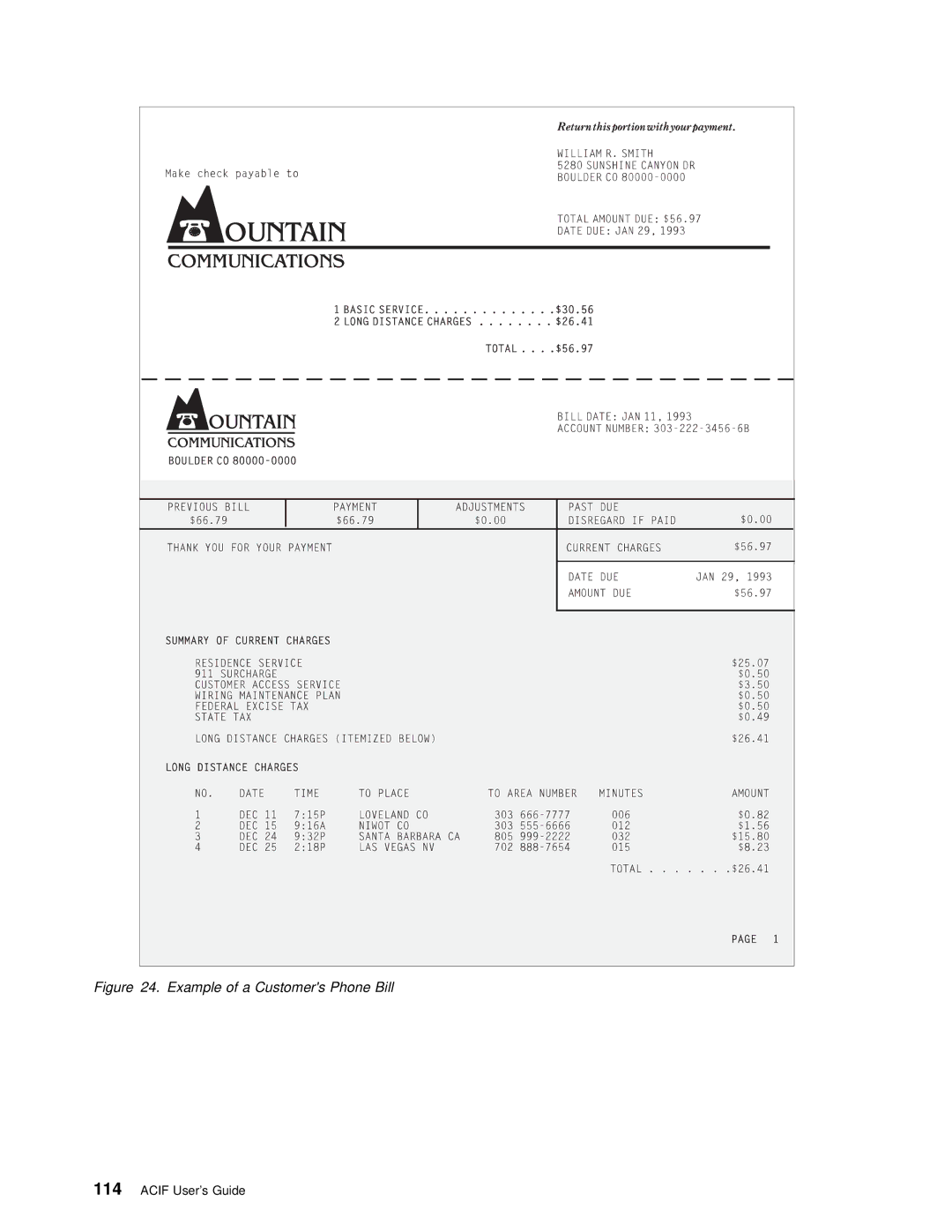 IBM S544-5285-01 manual Example of a Customers Phone Bill 