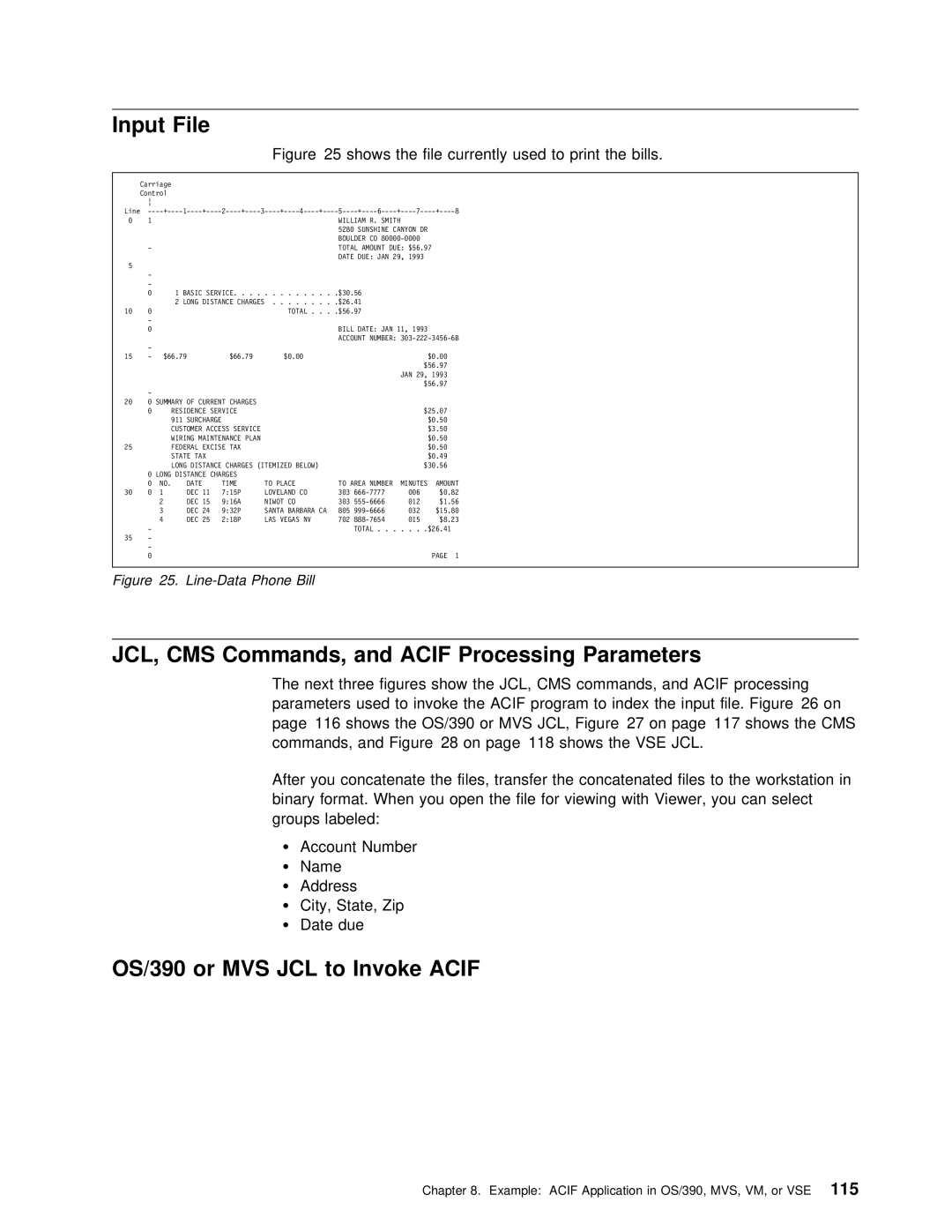 IBM S544-5285-01 manual Parameters, OS/390 or MVS JCL to Invoke Acif, JCL, CMS Commands, Processing, Vse Jcl 