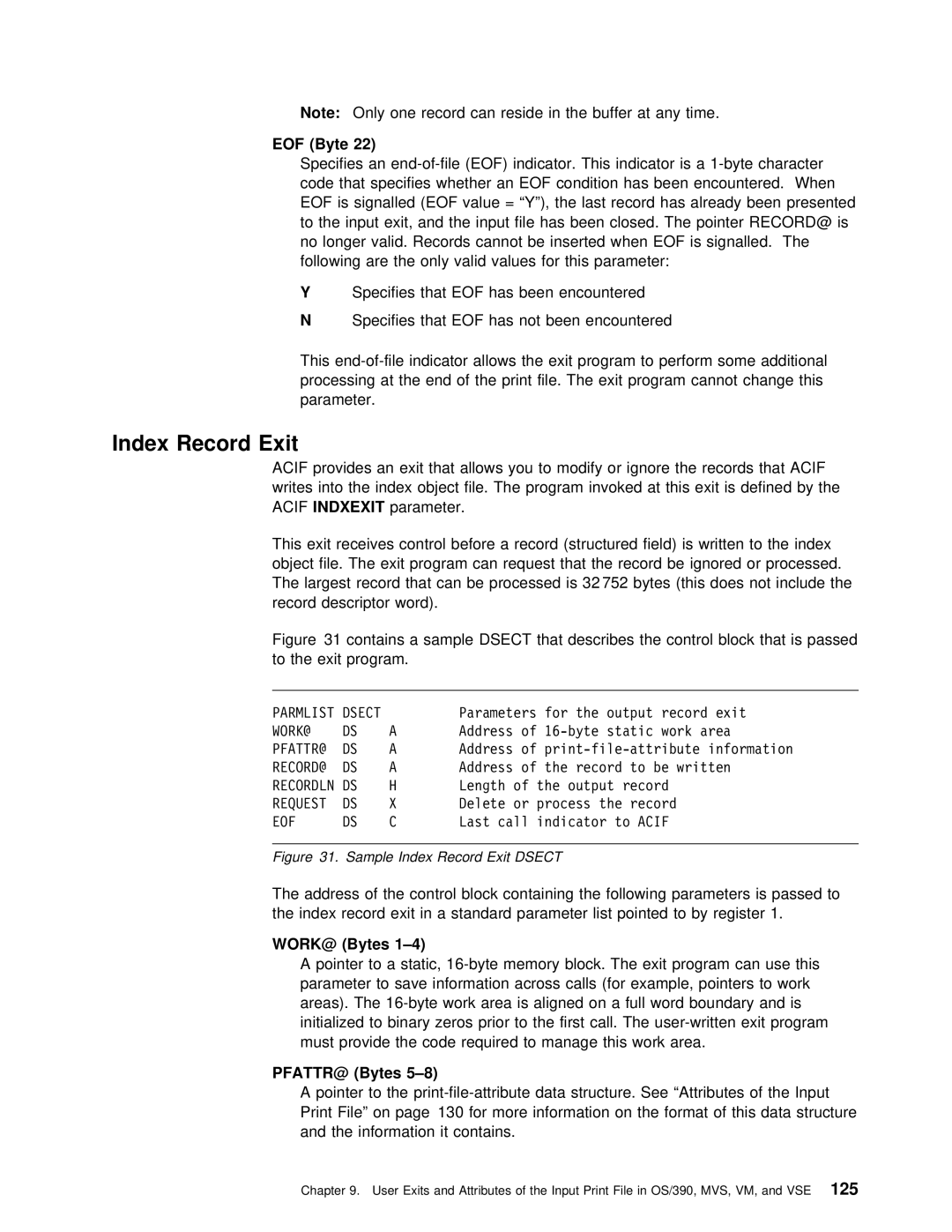 IBM S544-5285-01 manual Eof, Sample Index Record Exit Dsect 