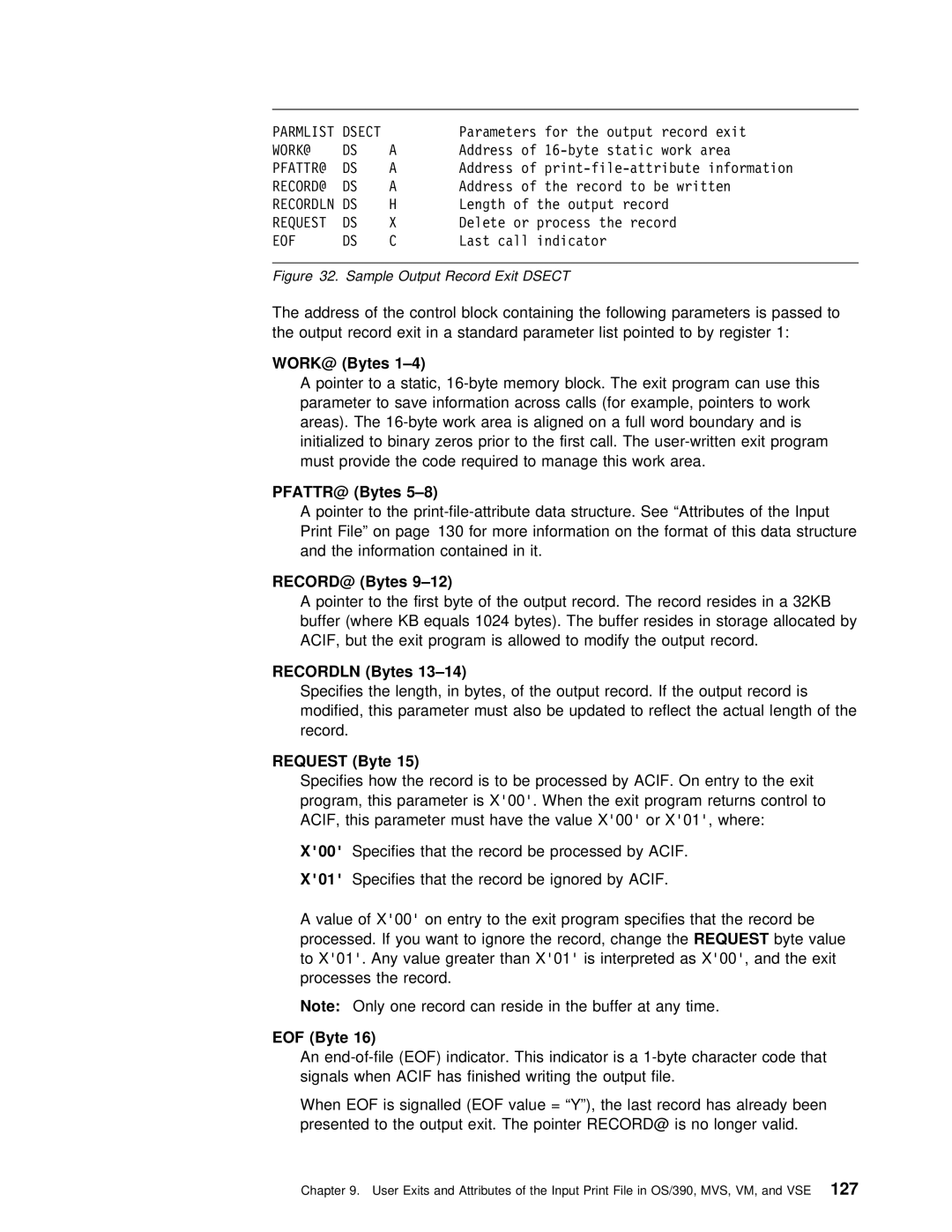 IBM S544-5285-01 manual RECORD@ Bytes, Sample Output Record Exit Dsect 