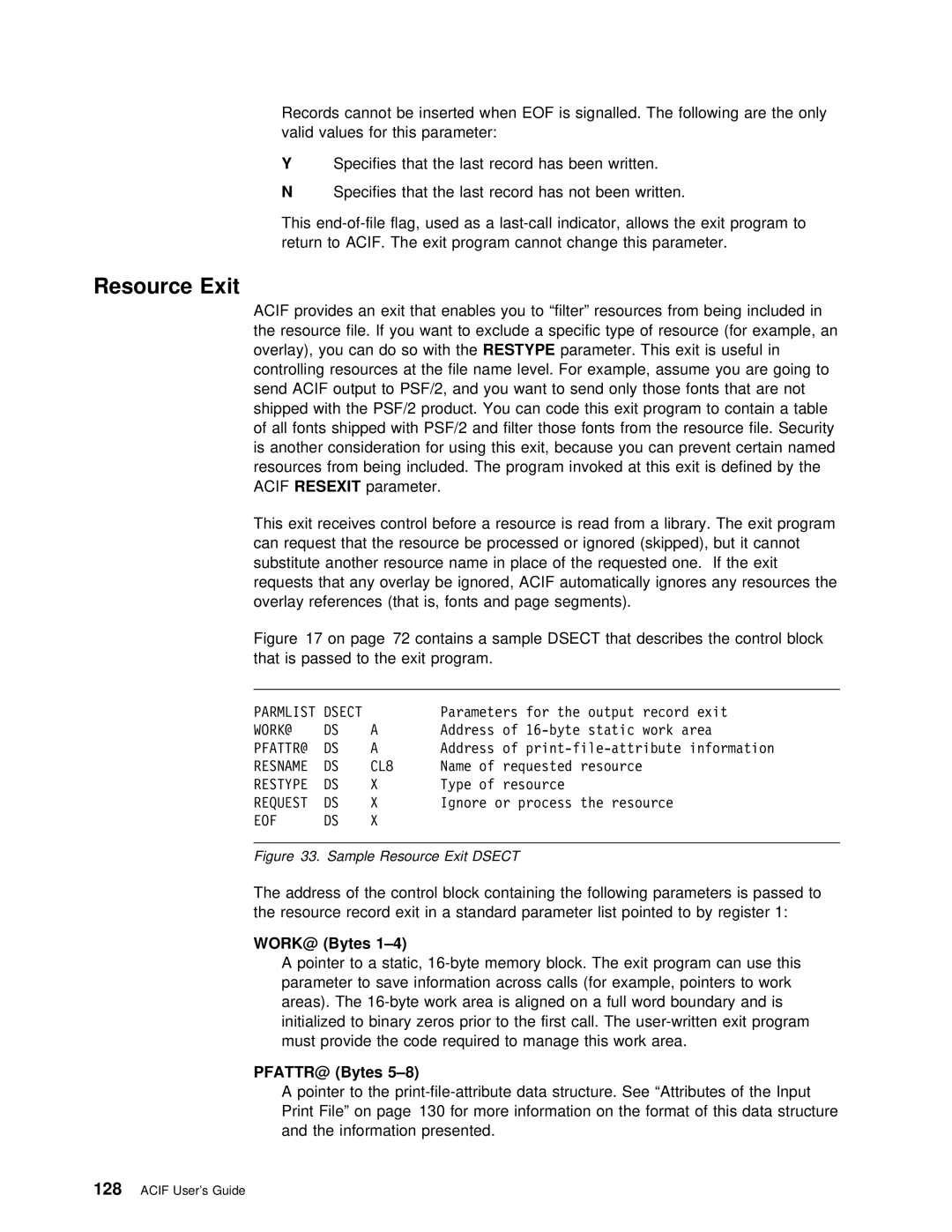 IBM S544-5285-01 manual Resexit, Sample Resource Exit Dsect 