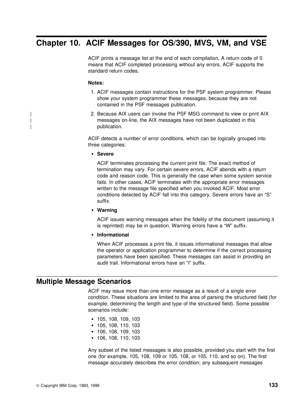 IBM S544-5285-01 manual For OS/390, Multiple Message Scenarios, 133, Severe, Informational 