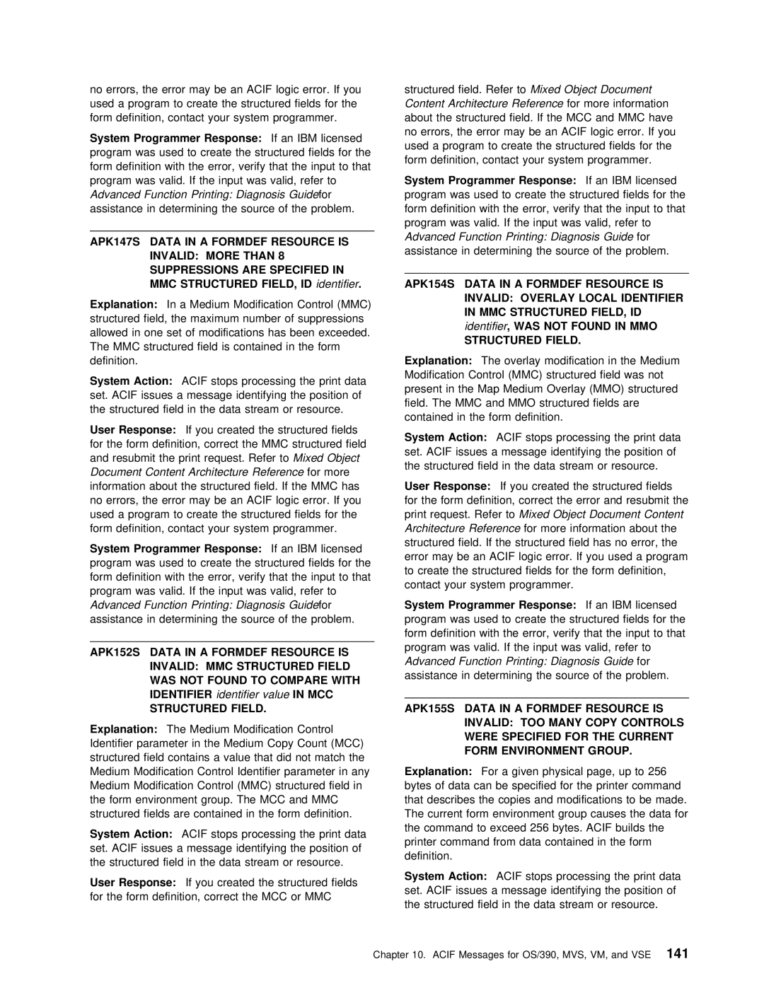 IBM S544-5285-01 manual Printing Diagnosis, Mmc, Mmo, ProgrammerArchitecture, Mcc 