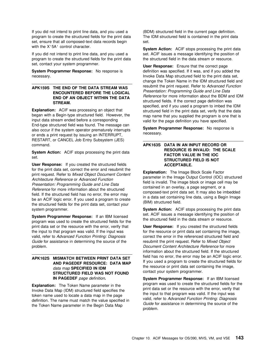 IBM S544-5285-01 System, Presentation Programming Guide Line Data, Bim, ReferAdvancedto Function Printing Diagnosis, Idm 