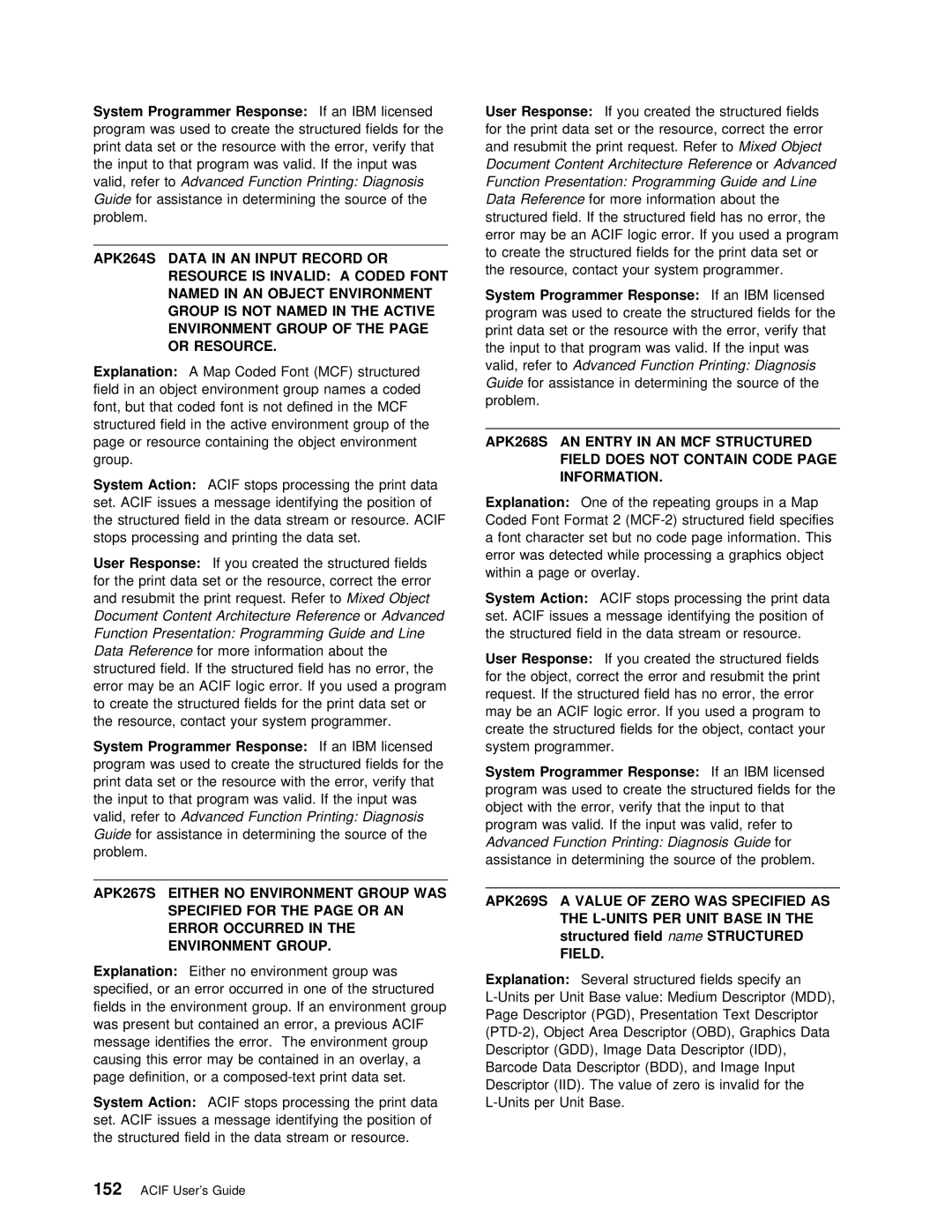 IBM S544-5285-01 manual 152, Architecture RefeorAdvancedence, Function Printing Diagnosis Presentation 