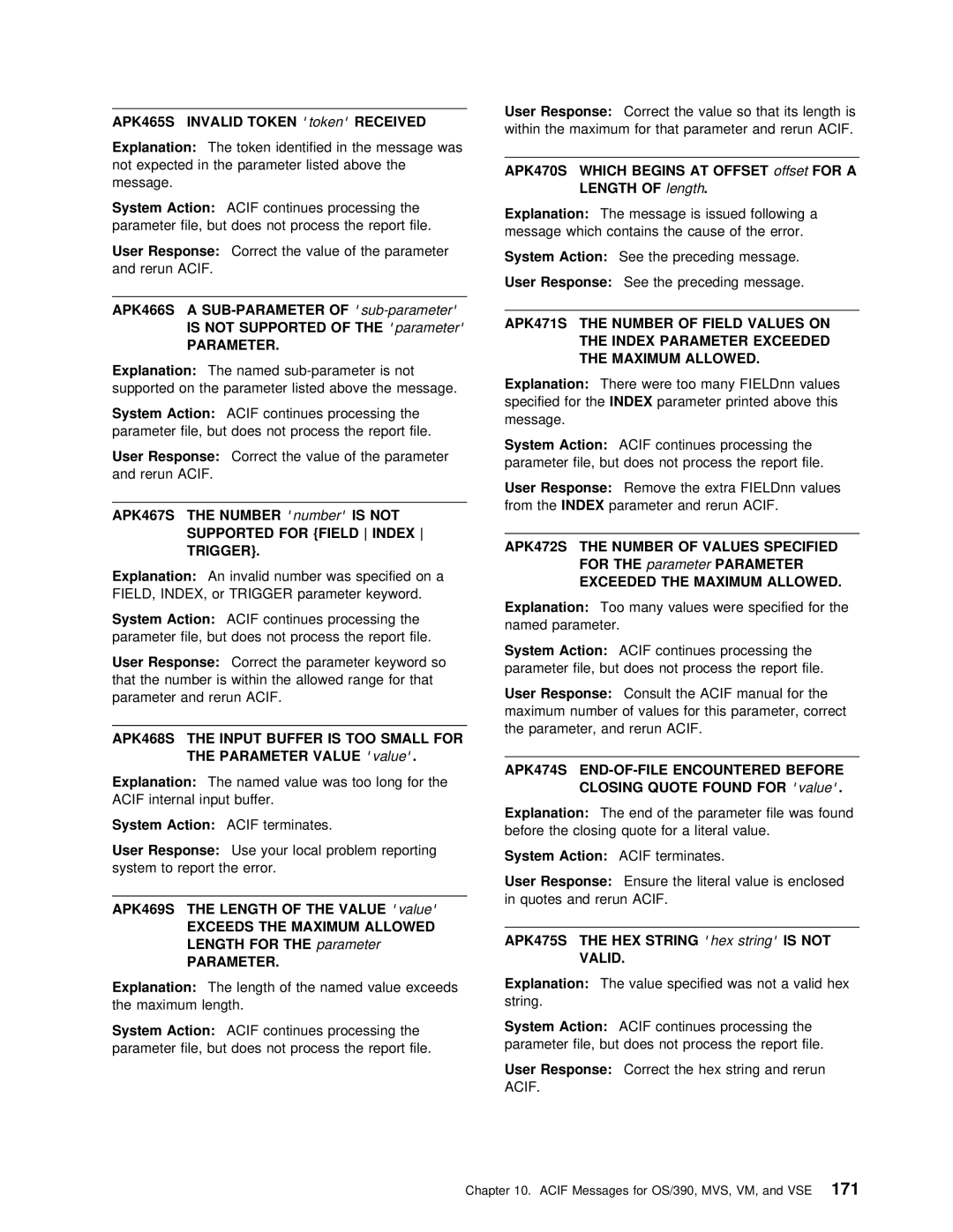 IBM S544-5285-01 manual Not Supported for Field Index, Trigger, Values Specified 