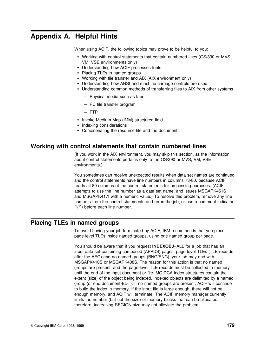 IBM S544-5285-01 manual That, Placing TLEs in named, 179, Lines 