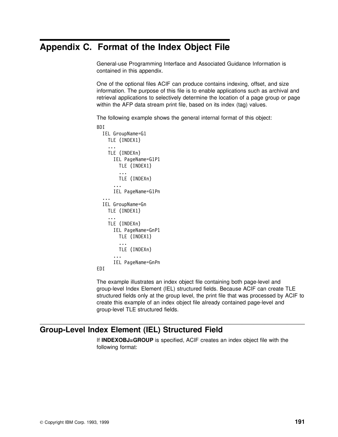 IBM S544-5285-01 manual Group-Level Index Element IEL Structured Field, 191 