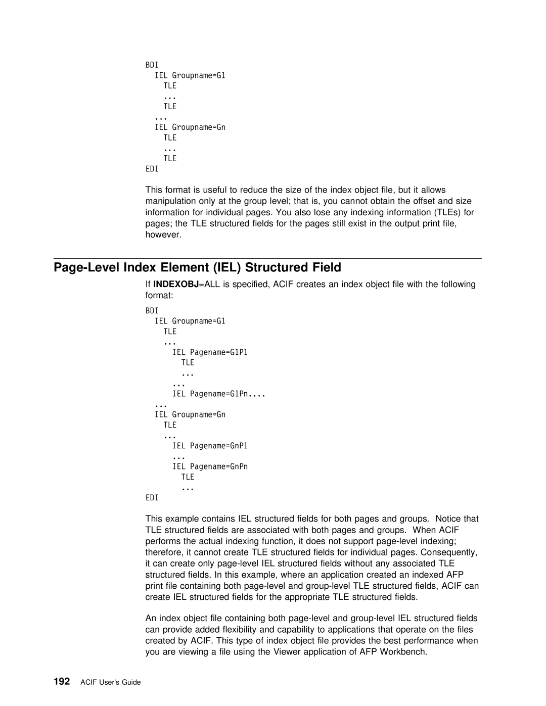 IBM S544-5285-01 manual Page-Level Index Element IEL Structured Field 