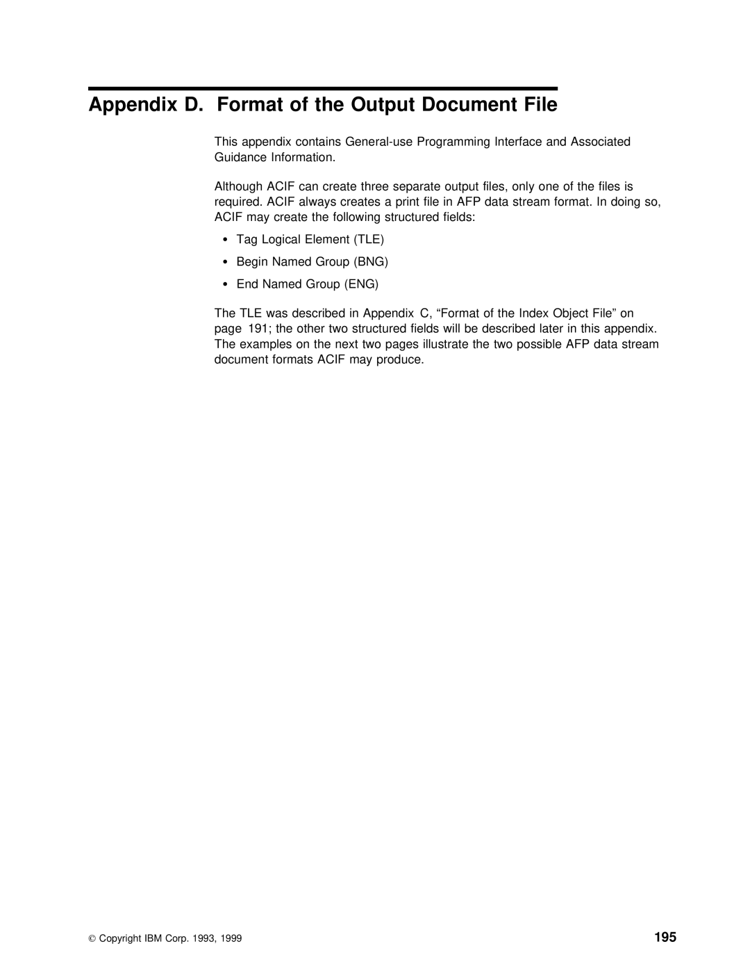 IBM S544-5285-01 manual Appendix D. Format of the Output Document File, 195 