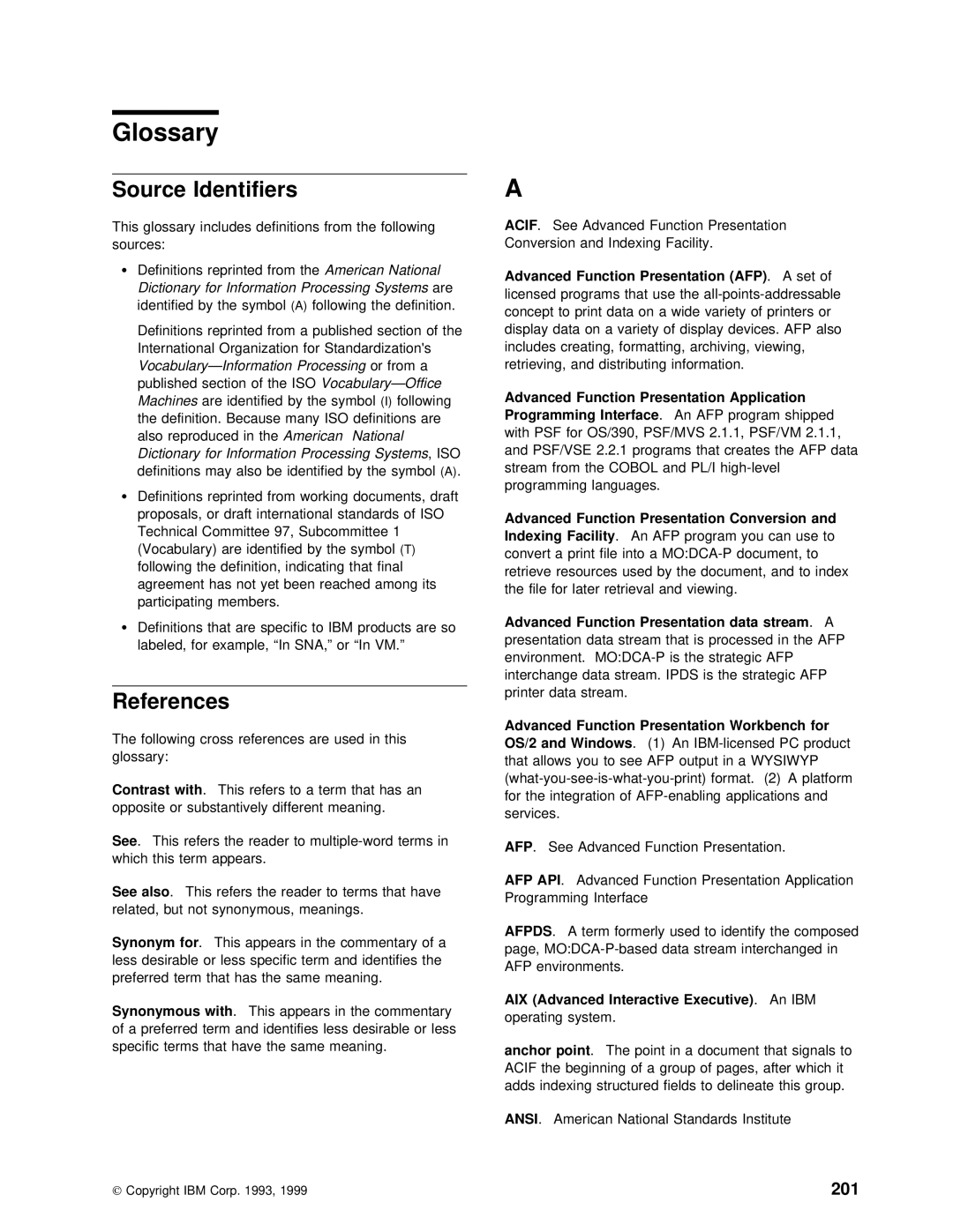 IBM S544-5285-01 manual Source Identifiers, 201, Afp, Aix 