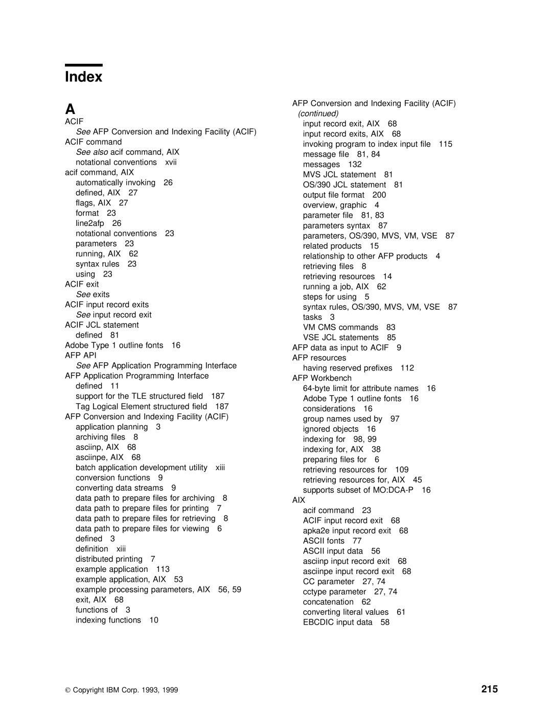 IBM S544-5285-01 manual 215, See AFP, Acif JCL, Api 