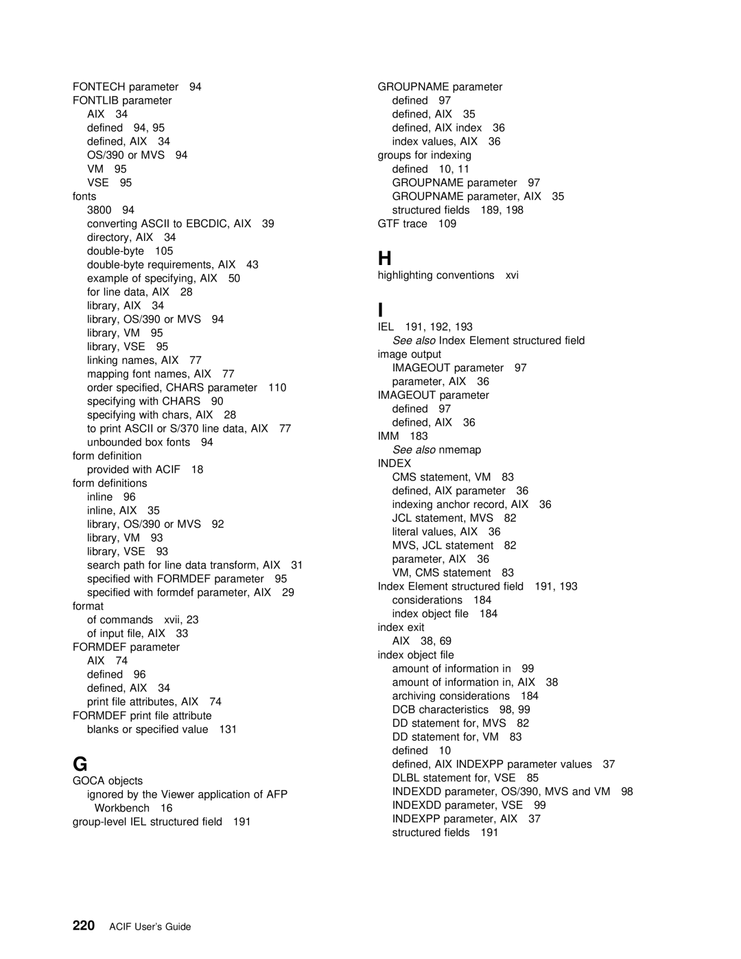 IBM S544-5285-01 manual Gtf, AIX Imageout, Aix Imm, Aix Jcl, Mvs Jcl, Aix Dcb 