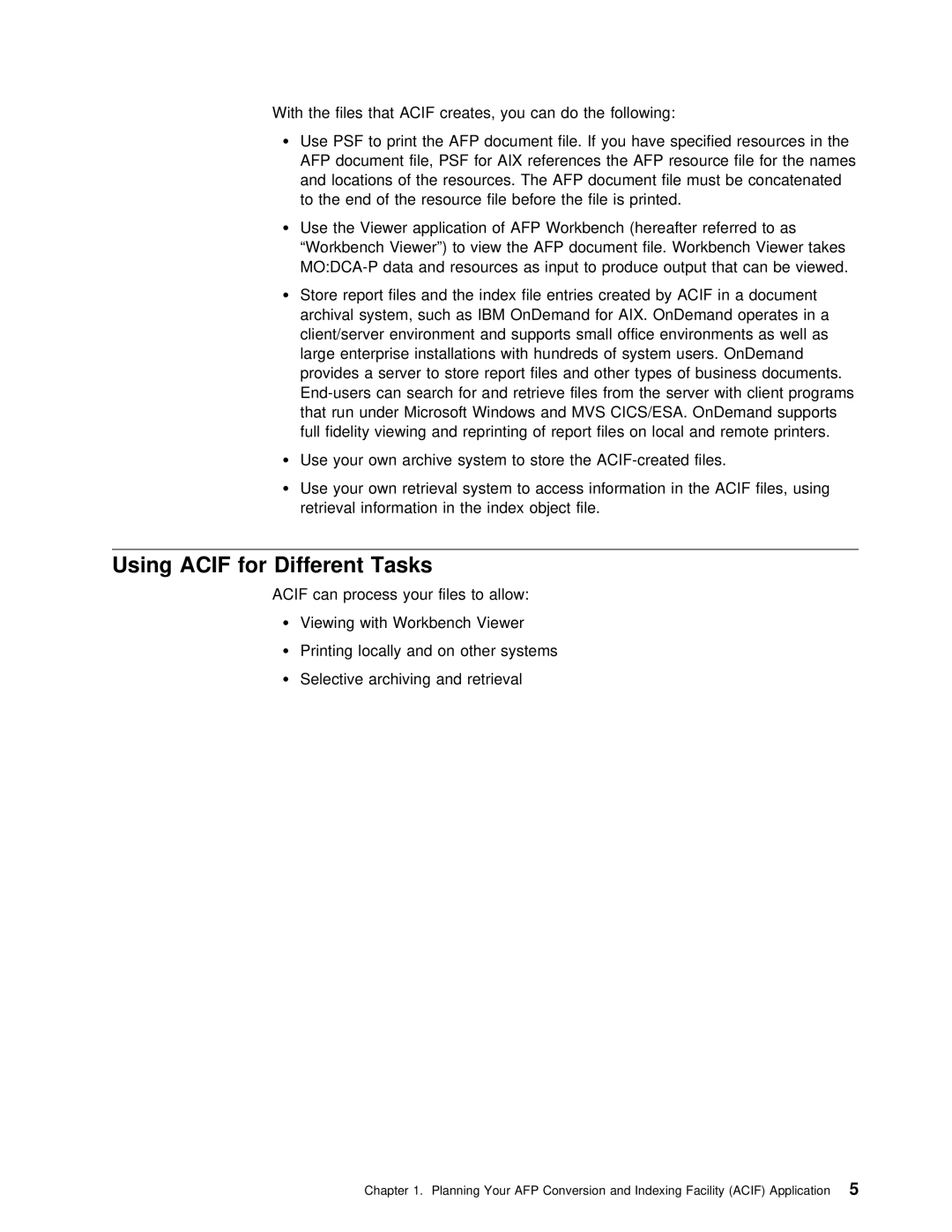 IBM S544-5285-01 manual Using Acif for Different Tasks, Afp 