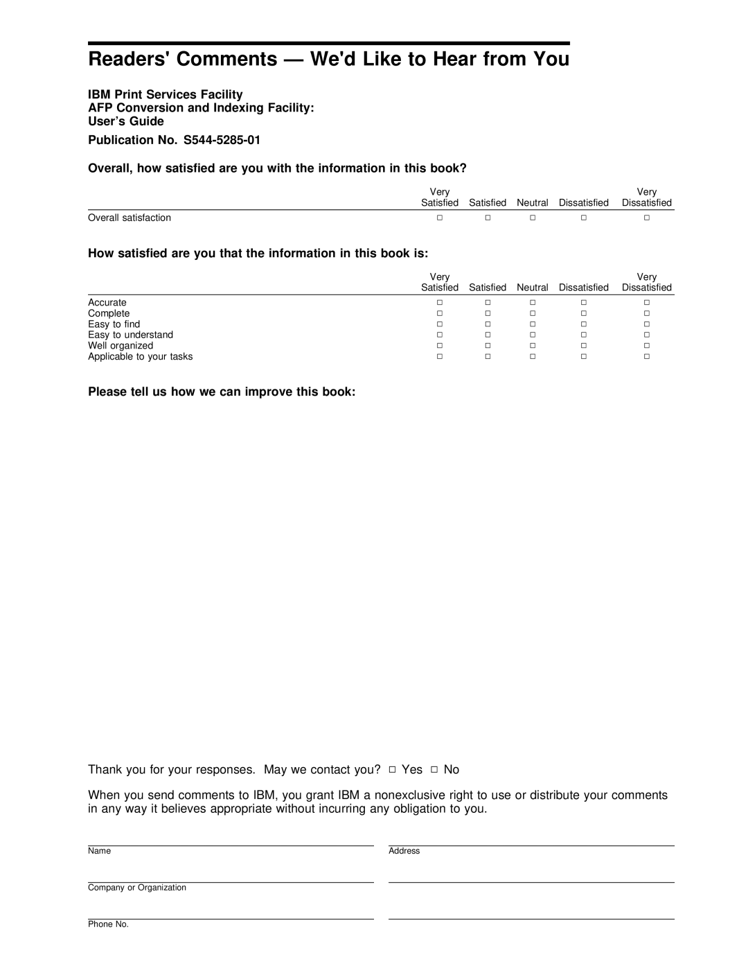 IBM S544-5285-01 manual Comments, Ibm 