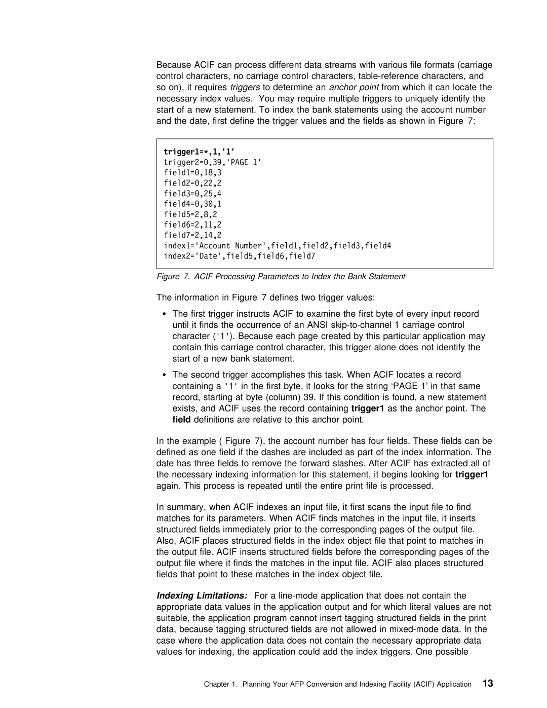 IBM S544-5285-01 manual Acif Processing Parameters to Index the Bank Statement 