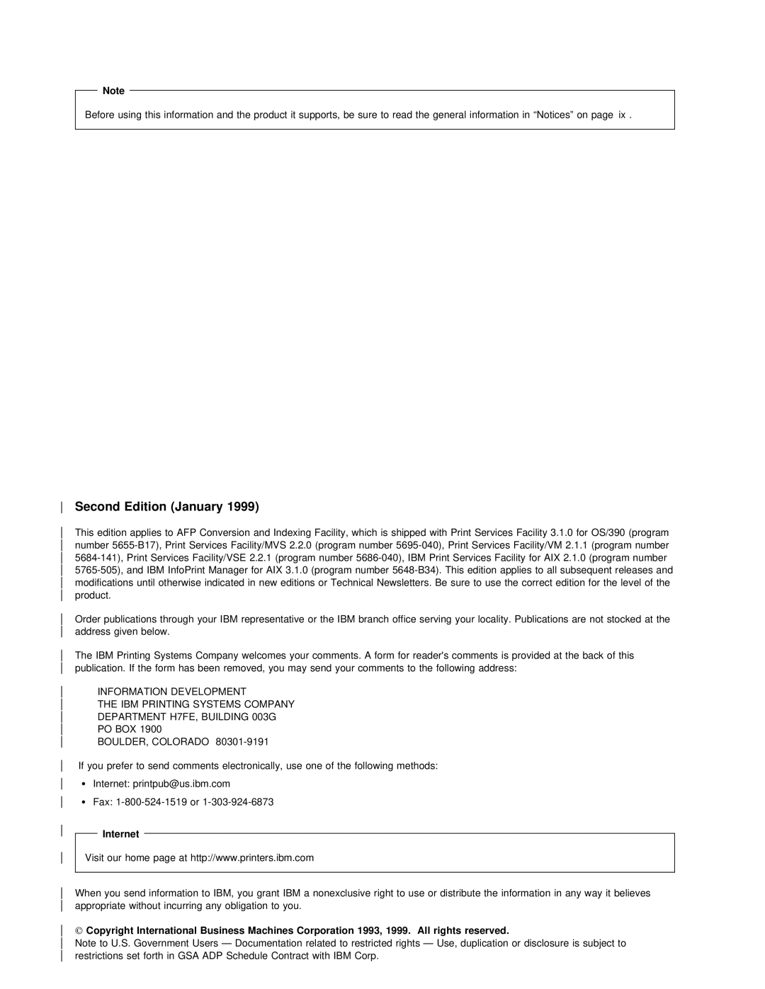 IBM S544-5285-01 manual Edition, 1999 