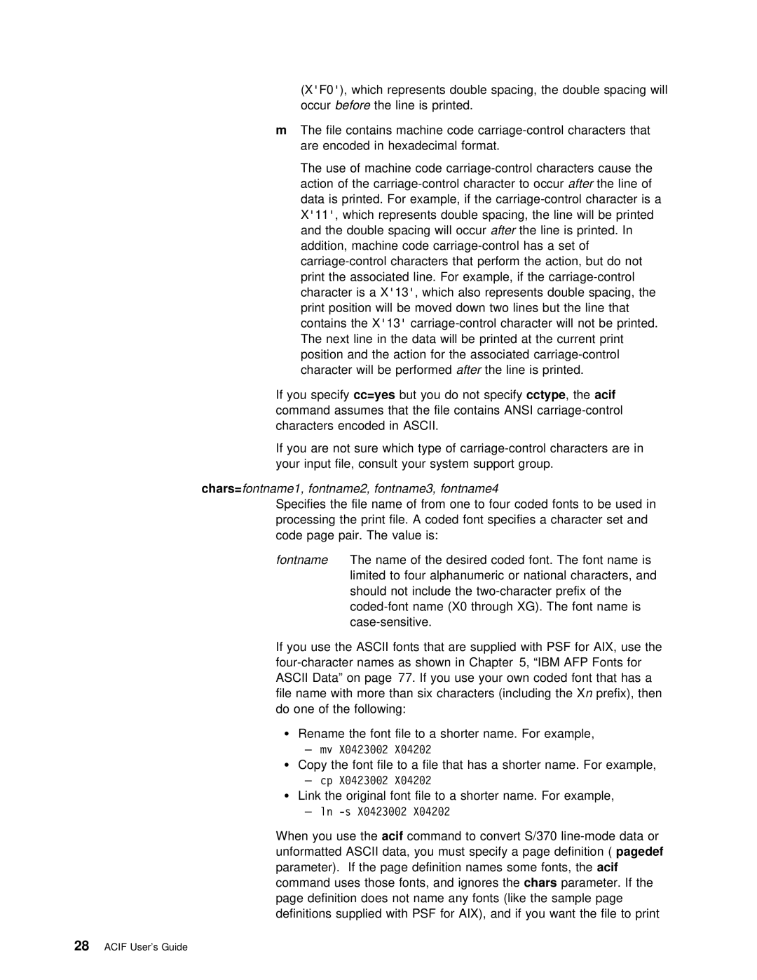 IBM S544-5285-01 manual Chars= fontname1, fontname2, fontname3, fontname4, Ibm Afp 