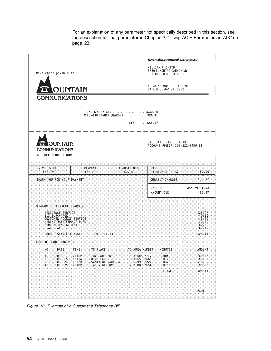 IBM S544-5285-01 manual Example of a Customer’s Telephone Bill 