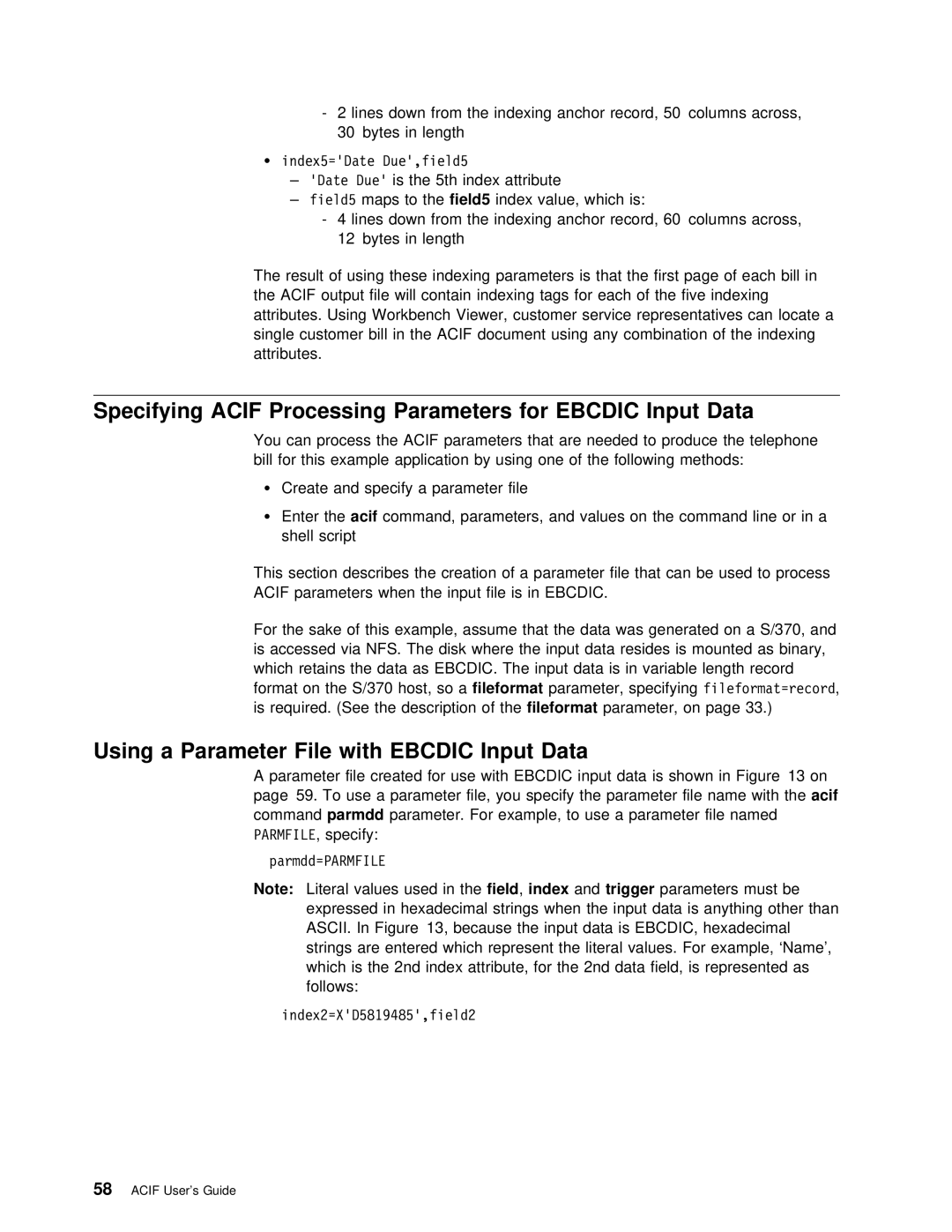 IBM S544-5285-01 manual Input Data, Parameters, Specifying Acif Processing, Andtrigger 