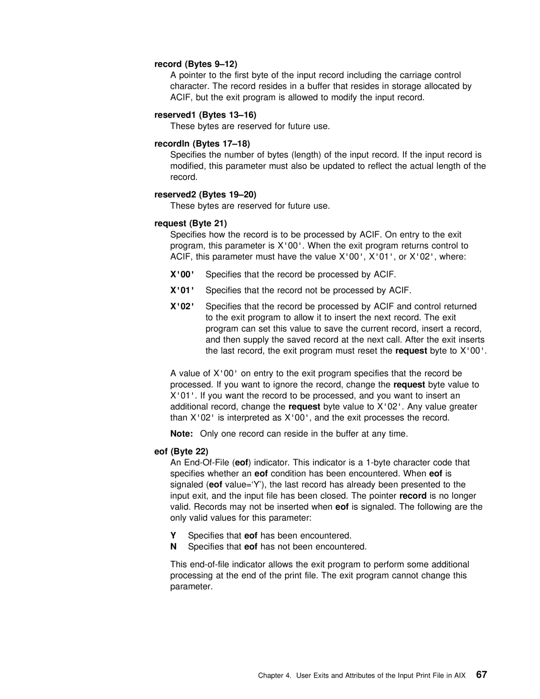 IBM S544-5285-01 manual Record Bytes, Reserved1 Bytes, Recordln Bytes, Reserved2 Bytes, Request Byte, Eof Byte 